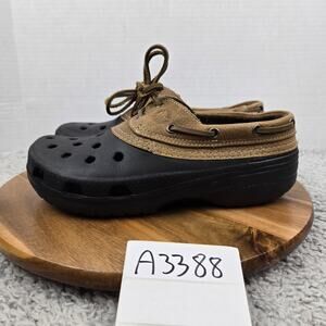 Crocs Islander Pitcrew Brown Leather Black Clog Casual Daily Boat Shoe Womens 10